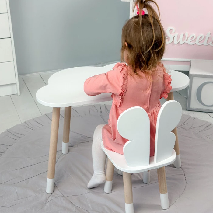 Столик тучка 46х70х40 и стульчик бабочка 26.5х26х25, стол и стул в детский, белый