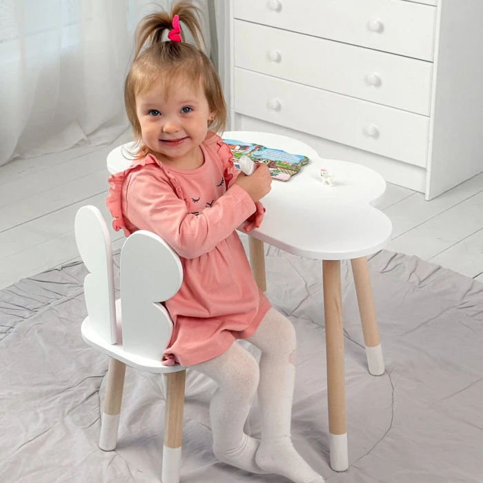 Столик тучка 46х70х40 и стульчик бабочка 26.5х26х25, стол и стул в детский, белый