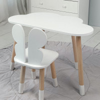 Столик тучка 46х70х40 и стульчик бабочка 26.5х26х25, стол и стул в детский, белый