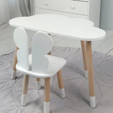 Столик хмаринка 46х70х40 і стільчик метелик 26.5х26х25, стіл та стілець в дитячу, білий