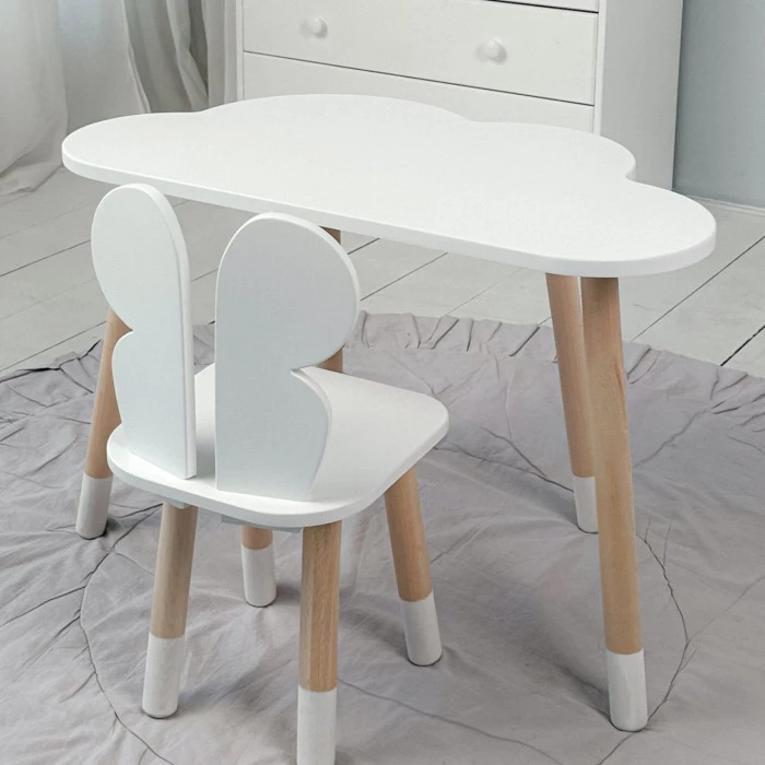 Столик тучка 46х70х40 и стульчик бабочка 26.5х26х25, стол и стул в детский, белый