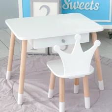 Стол прямоугольный с ящиком для вещей 46х60х45 и стул корона 26.5х26х25, столик и стульчик в детскую, белый