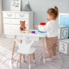 Стол прямоугольный с ящиком для вещей 46х60х45 и стул корона 26.5х26х25, столик и стульчик в детскую, белый
