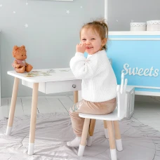 Стол прямоугольный с ящиком для вещей 46х60х45 и стул корона 26.5х26х25, столик и стульчик в детскую, белый