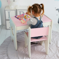 Стільчик для дитячої кімнати 55×37×33 дитячий зручний стілець для ігор, білий з рожевим