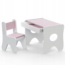 Столик и стульчик для ребенка 70×45×51, детский игральный стол и стул, белый с розовым