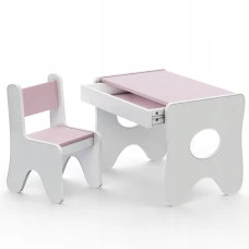 Столик та стільчик для дитини 70×45×51, дитячий гральний стіл та стілець, білий з рожевим