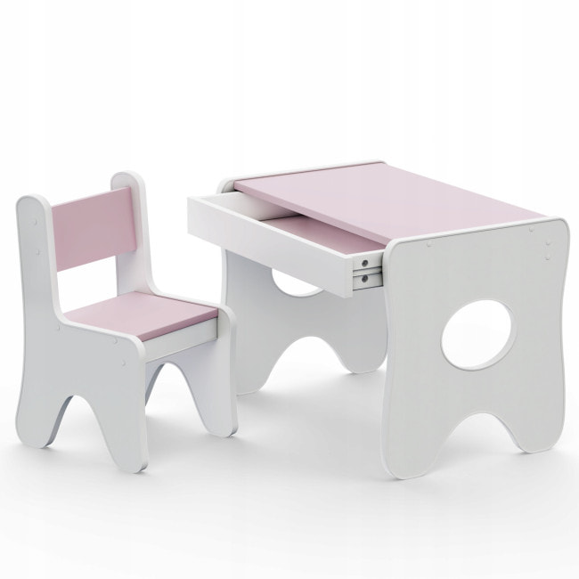 Столик и стульчик для ребенка 70×45×51, детский игральный стол и стул, белый с розовым