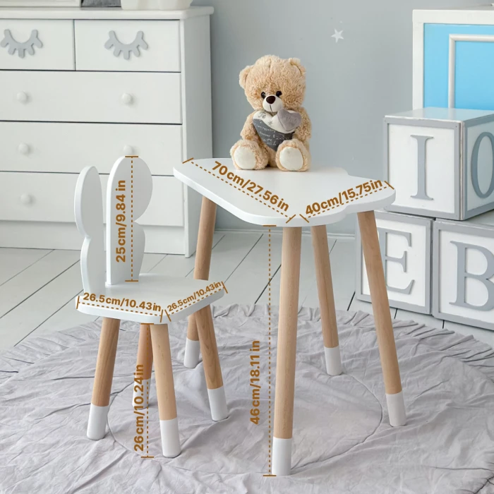 Столик тучка 46х70х40 и стульчик бабочка 26.5х26х25, стол и стул в детский, белый