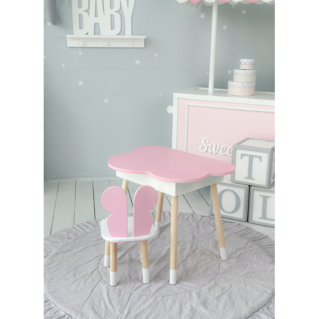 Детский стол облачко с нишей 54х68х50, столик трюмо с откидным верхом, розовый