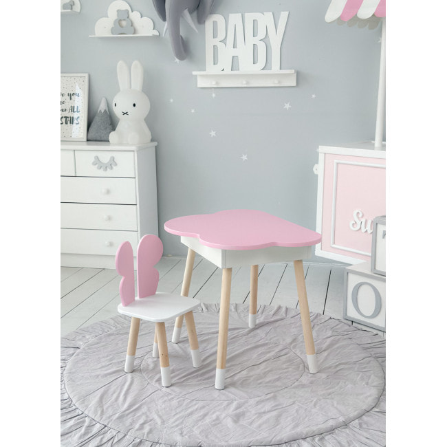 Детский стол облачко с нишей 54х68х50, столик трюмо с откидным верхом, розовый