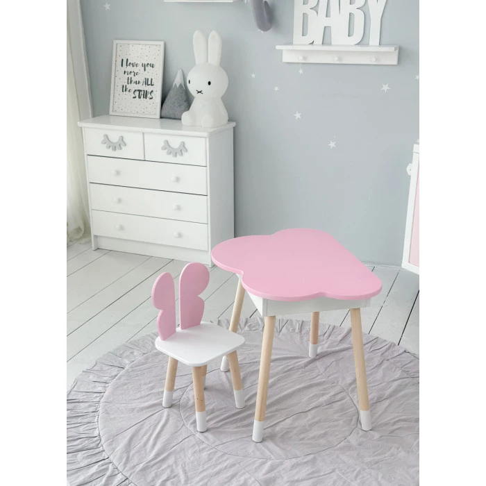 Дитячий стіл хмаринка з нішею 54х68х50, столик трюмо з відкидним верхом, рожевий