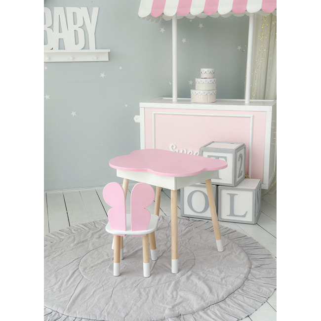 Детский стол облачко с нишей 54х68х50, столик трюмо с откидным верхом, розовый