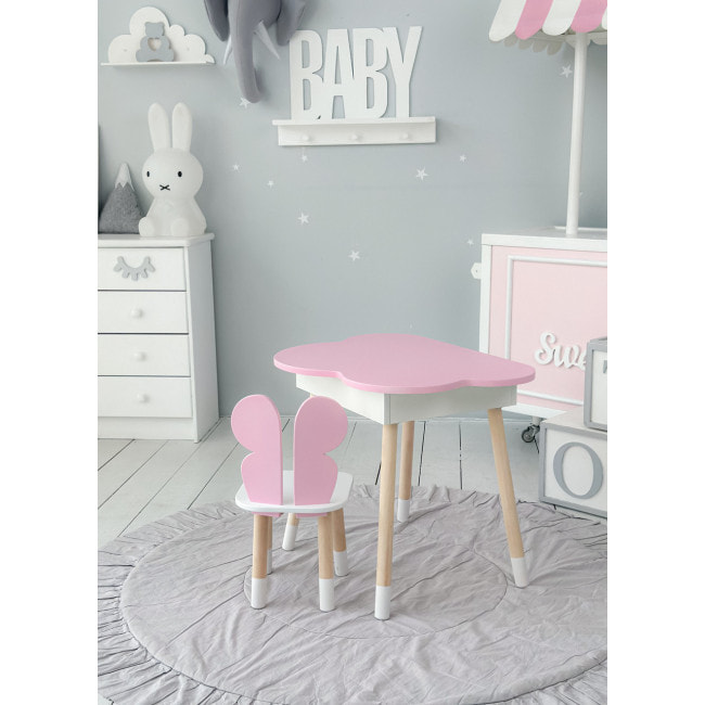 Детский стол облачко с нишей 54х68х50, столик трюмо с откидным верхом, розовый