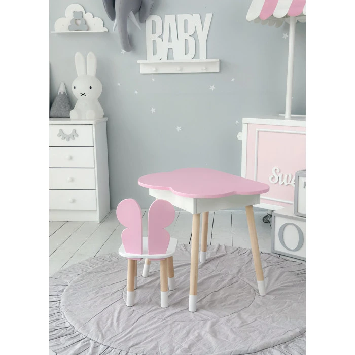 Дитячий стіл хмаринка з нішею 54х68х50, столик трюмо з відкидним верхом, рожевий