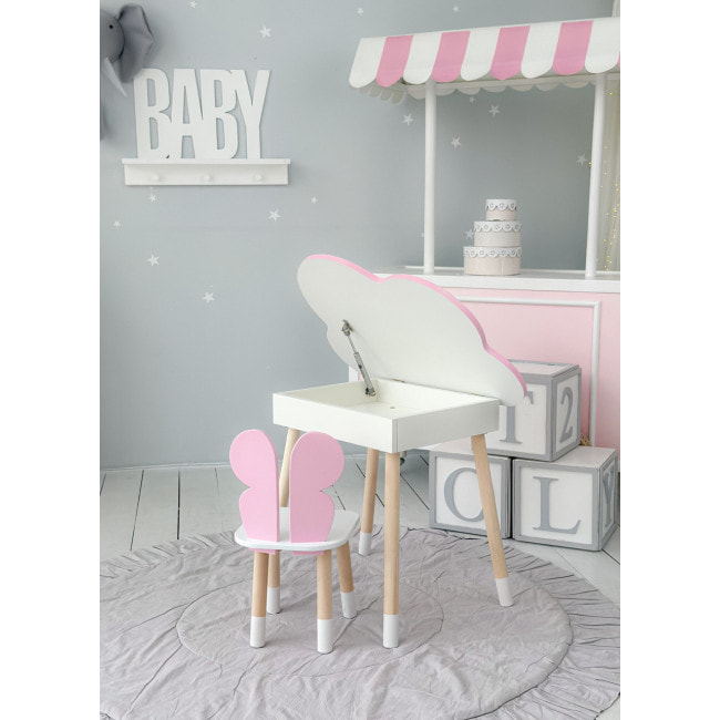 Детский стол облачко с нишей 54х68х50, столик трюмо с откидным верхом, розовый