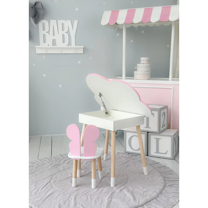 Дитячий стіл хмаринка з нішею 54х68х50, столик трюмо з відкидним верхом, рожевий