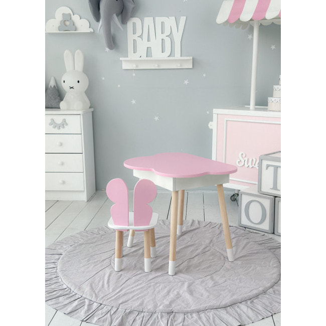 Детский стол облачко с нишей 54х68х50, столик трюмо с откидным верхом, розовый