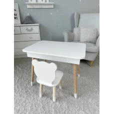 Столик з відкидним верхом 53х60х45 і стільчик медвежа 26.5х26х25, стіл та стілець для злопчика від 1 року, білий