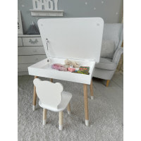 Столик с откидным верхом 53х60х45 и стульчик медвежья 26.5х26х25, стол и стул для мальчика от 1 года, белый