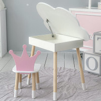 Столик облачко с удобной нишей 54х68х50 и стульчик корона 26.5х26х25, стол и стул в детский, белый с розовым