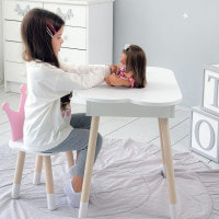 Столик облачко с удобной нишей 54х68х50 и стульчик корона 26.5х26х25, стол и стул в детский, белый с розовым