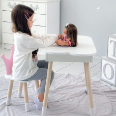 Столик облачко с удобной нишей 54х68х50 и стульчик корона 26.5х26х25, стол и стул в детский, белый с розовым