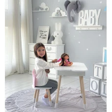 Столик облачко с удобной нишей 54х68х50 и стульчик корона 26.5х26х25, стол и стул в детский, белый с розовым
