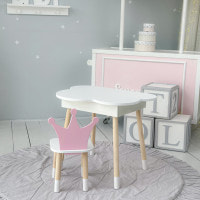 Столик облачко с удобной нишей 54х68х50 и стульчик корона 26.5х26х25, стол и стул в детский, белый с розовым