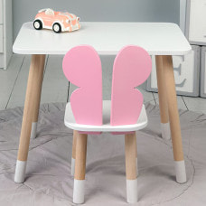 Столик прямоугольный 46х60х45 и стульчик бабочка 26.5х26х25, стол и стул в детский, белый с розовым