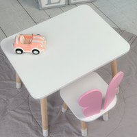 Столик прямоугольный 46х60х45 и стульчик бабочка 26.5х26х25, стол и стул в детский, белый с розовым