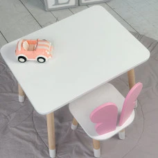 Столик прямоугольный 46х60х45 и стульчик бабочка 26.5х26х25, стол и стул в детский, белый с розовым