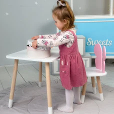 Столик прямоугольный 46х60х45 и стульчик бабочка 26.5х26х25, стол и стул в детский, белый с розовым