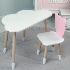 Дитячи набір столик та стільчик, стіл хмаринка білий 46х70х40 і стільчик ведмедик рожевий 26.5х26х25,