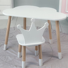 Столик облачко 46х70х40 и стульчик корона 26.5х26х25, стол и стул в детский, белый