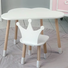 Столик облачко 46х70х40 и стульчик корона 26.5х26х25, стол и стул в детский, белый