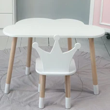 Столик облачко 46х70х40 и стульчик корона 26.5х26х25, стол и стул в детский, белый