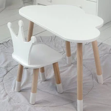 Столик облачко 46х70х40 и стульчик корона 26.5х26х25, стол и стул в детский, белый