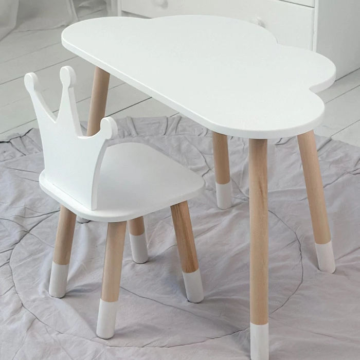 Столик облачко 46х70х40 и стульчик корона 26.5х26х25, стол и стул в детский, белый