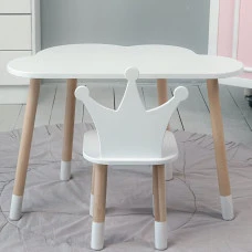 Столик облачко 46х70х40 и стульчик корона 26.5х26х25, стол и стул в детский, белый