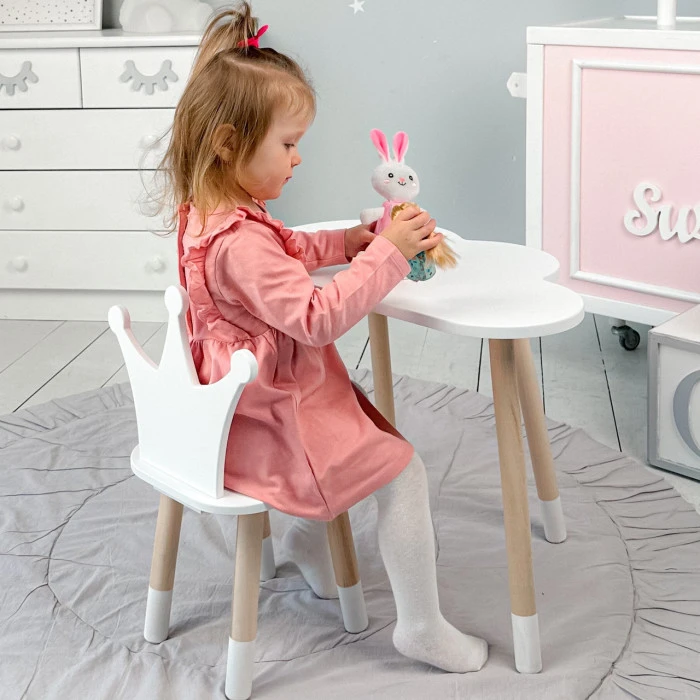 Столик облачко 46х70х40 и стульчик корона 26.5х26х25, стол и стул в детский, белый