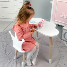Столик облачко 46х70х40 и стульчик корона 26.5х26х25, стол и стул в детский, белый