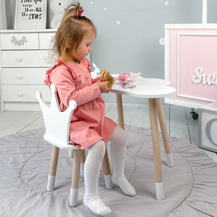 Столик облачко 46х70х40 и стульчик корона 26.5х26х25, стол и стул в детский, белый