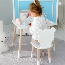Стол прямоугольный с выдвижным ящиком 46х60х45 и стул медвежья 26.5х26х25, столик и стульчик в детскую, белый