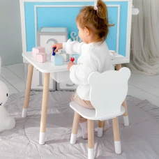 Стол прямоугольный с выдвижным ящиком 46х60х45 и стул медвежья 26.5х26х25, столик и стульчик в детскую, белый