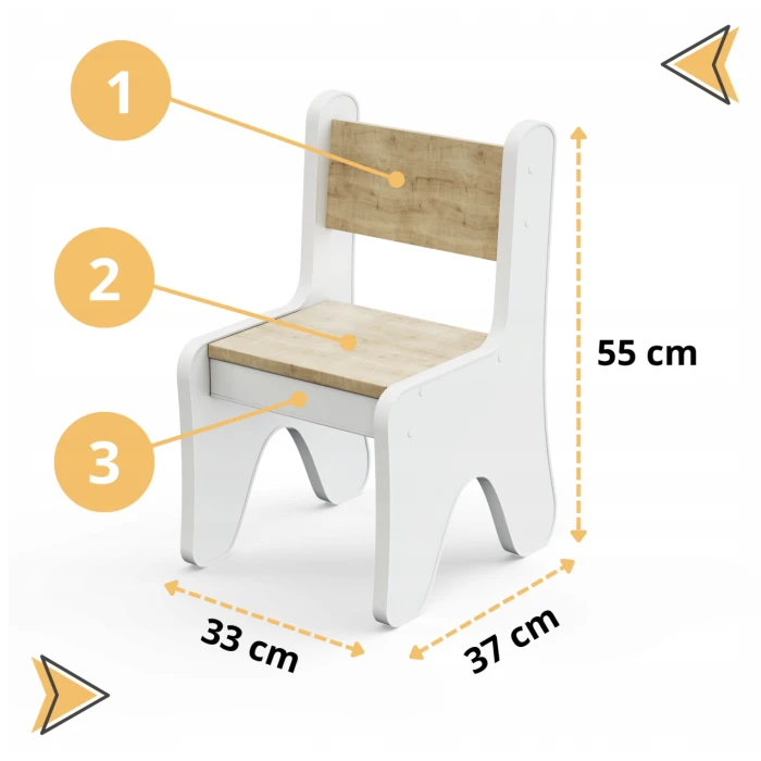 Стільчик для дитячої кімнати 55×37×33 дитячий зручний стілець для ігор, білий