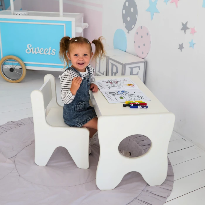 Стільчик для дитячої кімнати 55×37×33 дитячий зручний стілець для ігор, білий