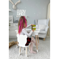 Столик с откидным верхом 53х60х45 и стульчик медвежья 26.5х26х25, стол и стул для мальчика от 1 года, белый