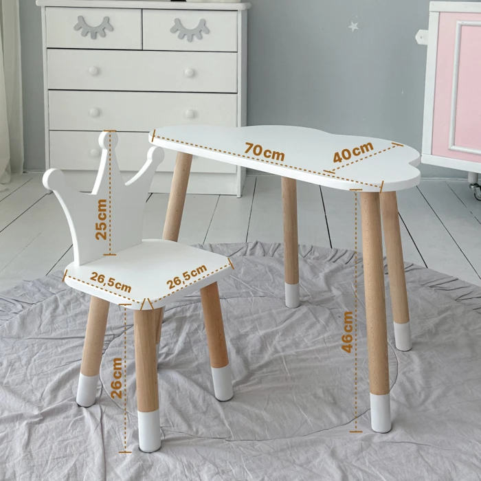 Столик облачко 46х70х40 и стульчик корона 26.5х26х25, стол и стул в детский, белый