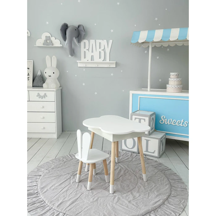 Дитячий стіл хмаринка з нішею 54х68х50, столик трюмо з відкидним верхом, білий